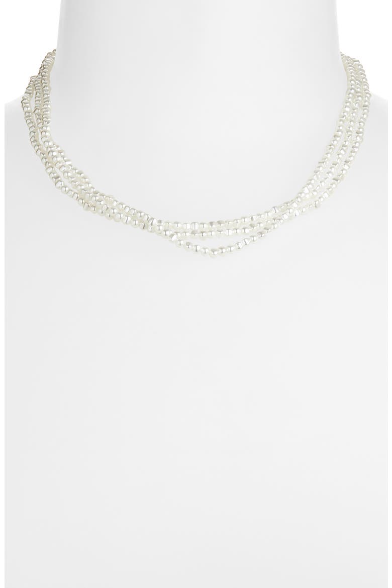 Triple Strand Faux Pearl Necklace, Alternate, color, WHITE- GOLD
