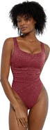 Popilush Shapewear Ruched Metallic Knit Square Neck Slimming Bodysuit