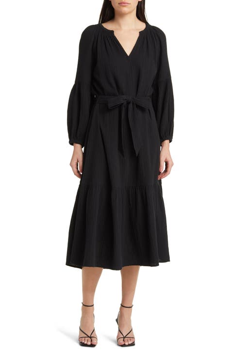 Vittoria Long Sleeve Double Organic Cotton Gauze Midi Dress