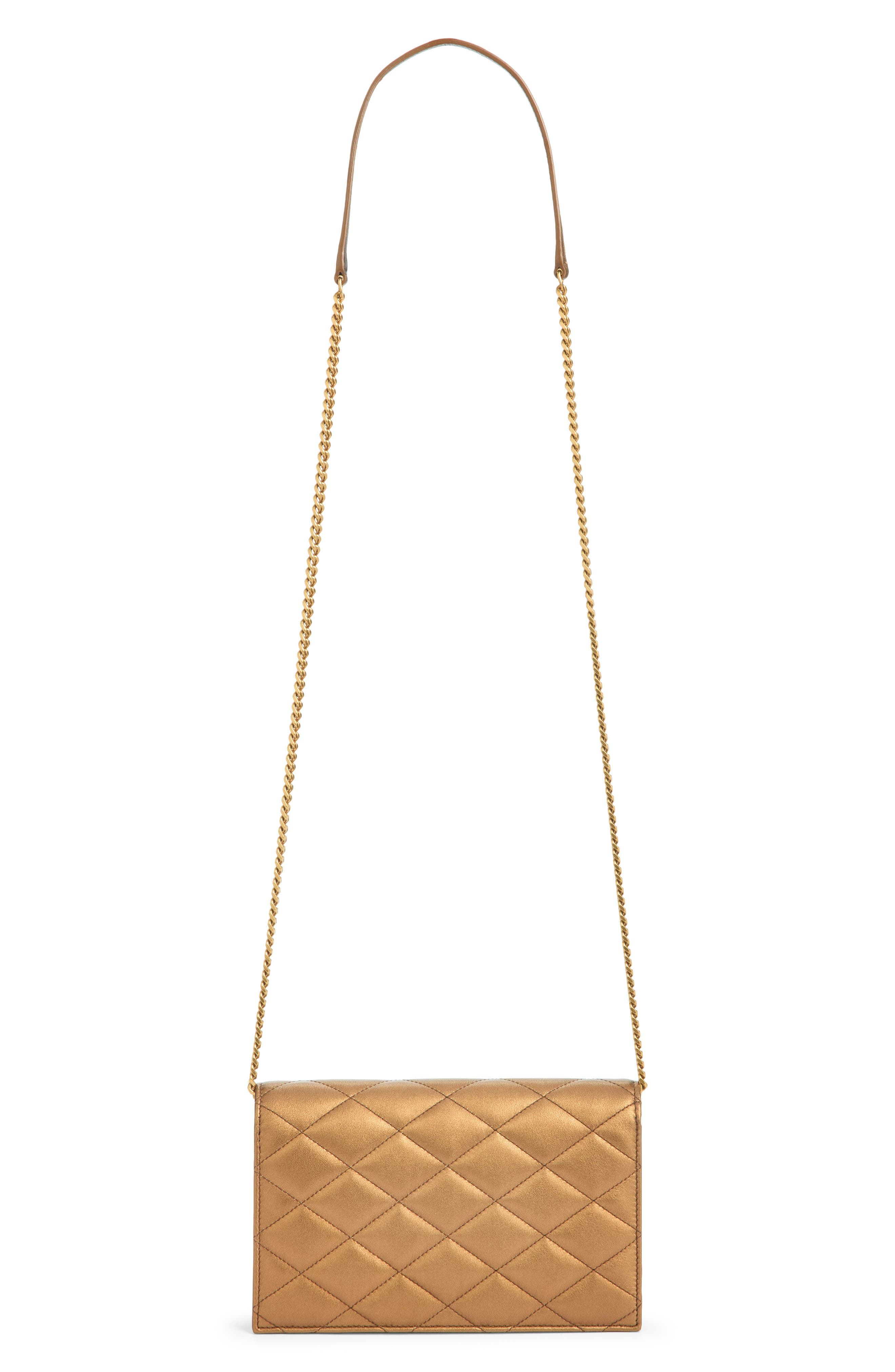 Paris Metallic Leather Chain Wallet, Alternate, color, COOL BRONZE