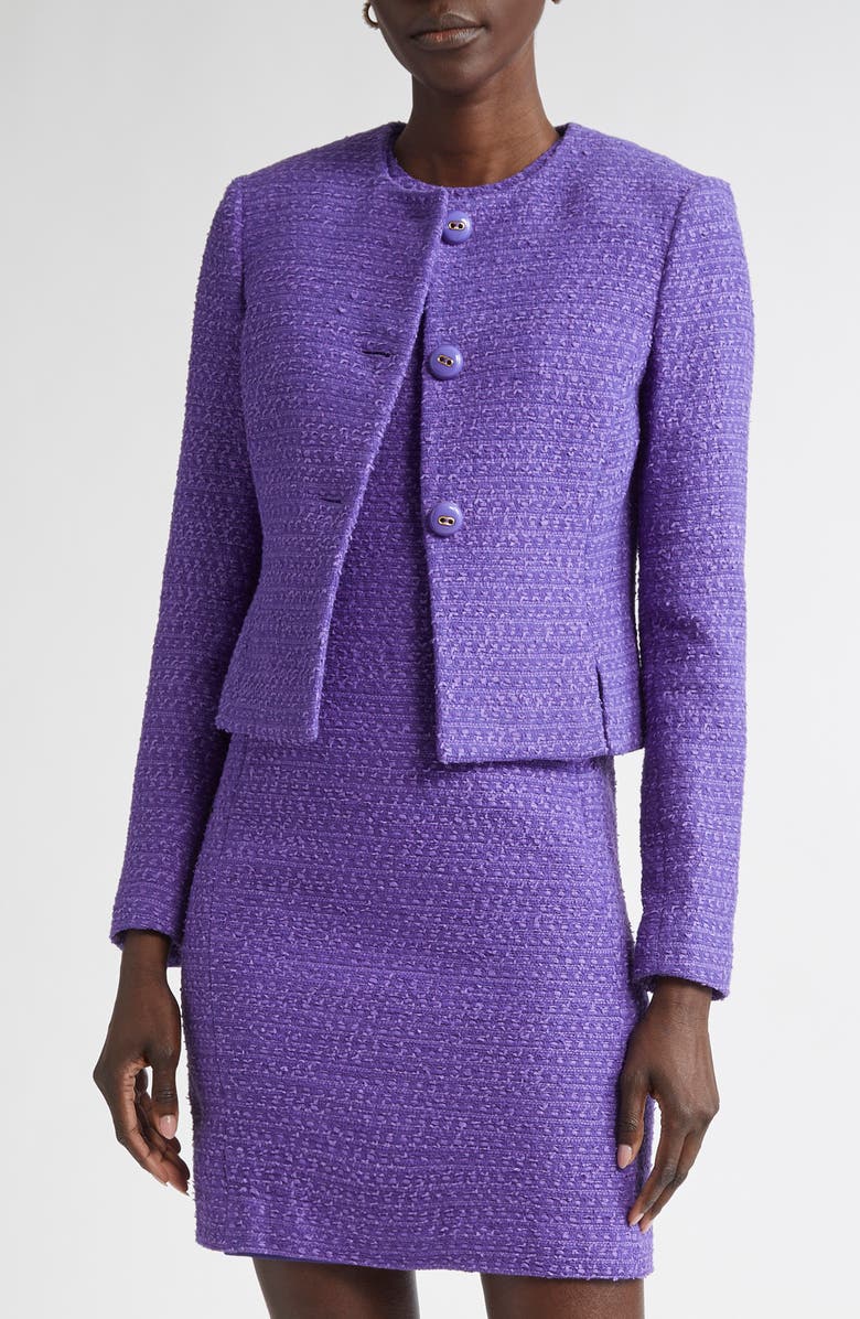 ST. JOHN Ribbon Tweed Crop Jacket, Main, color, Violet