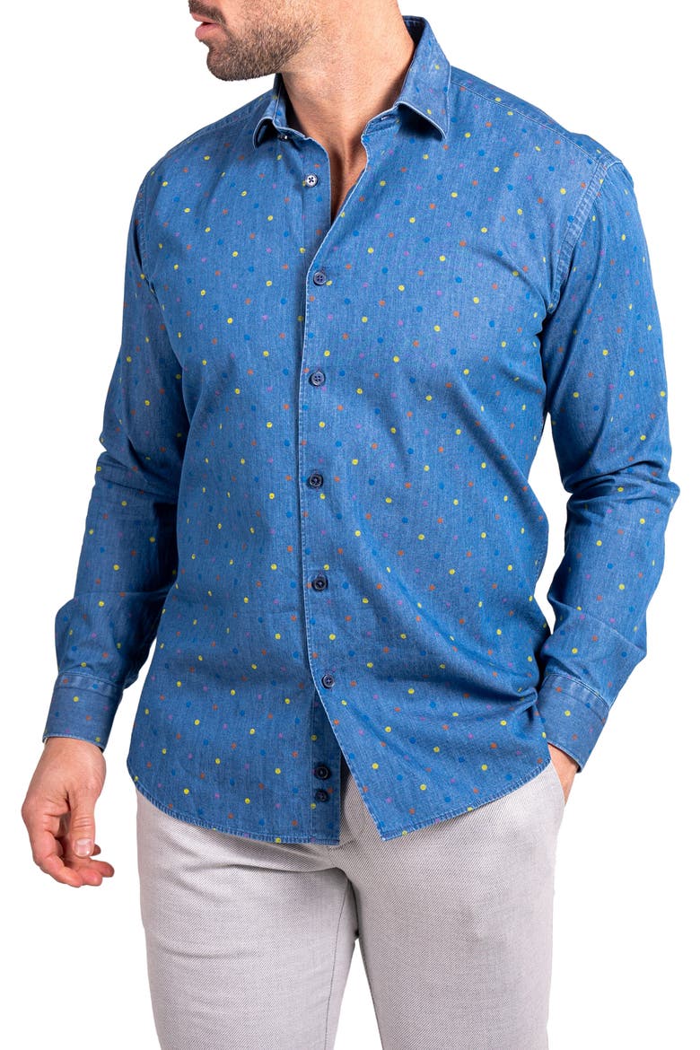 Engineered Ascension0092 Blue Dot Print Cotton Button-Up Shirt, Alternate, color, BLUE