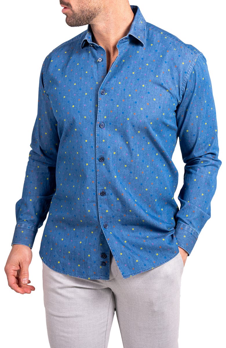 Maceoo Engineered Ascension0092 Blue Dot Print Cotton Button-Up Shirt, Alternate, color, Blue