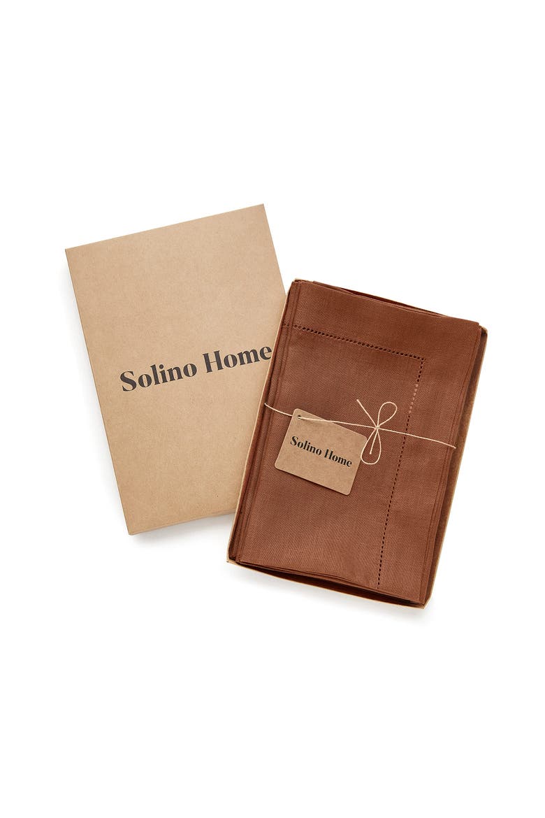 Linen Dinner Napkins Set of 4, 20 x 20" - Classic Hemstitch, Alternate, color, Cinnamon