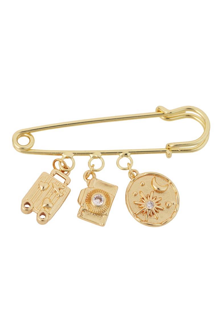 Travel Drops Safety Pin Brooch, Main, color, GOLD