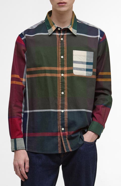 Oversize Patchwork Plaid Cotton Twill Button-Down Shirt