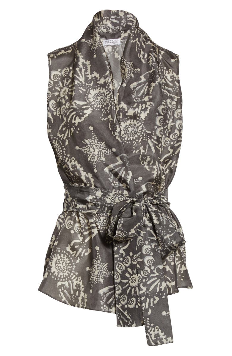 Brunello Cucinelli Floral Print Silk Wrap Blouse, Alternate, color,