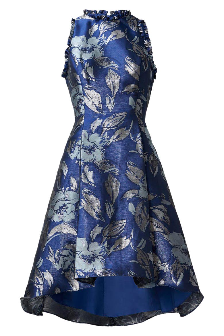 Ruffle Jacquard High-Low Cocktail Dress, Alternate, color, ROYAL/ DUSTY BLUE