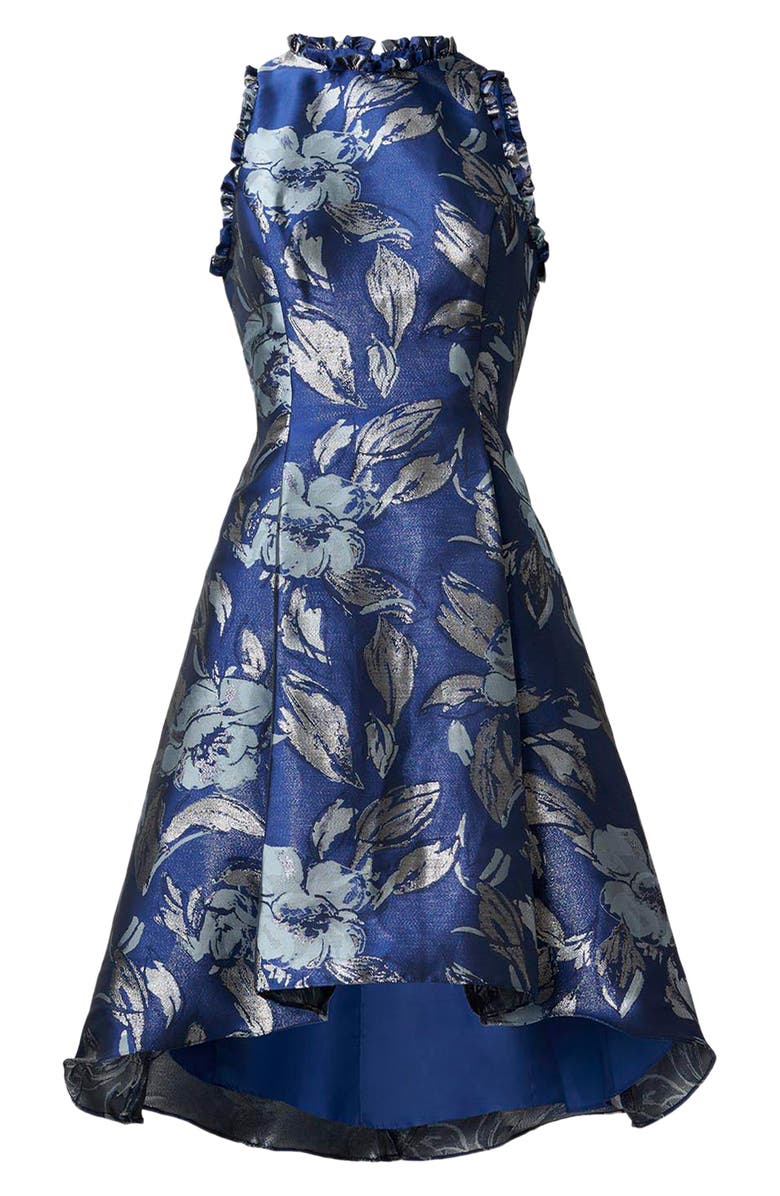 Adrianna Papell Ruffle Jacquard High-Low Cocktail Dress, Alternate, color,