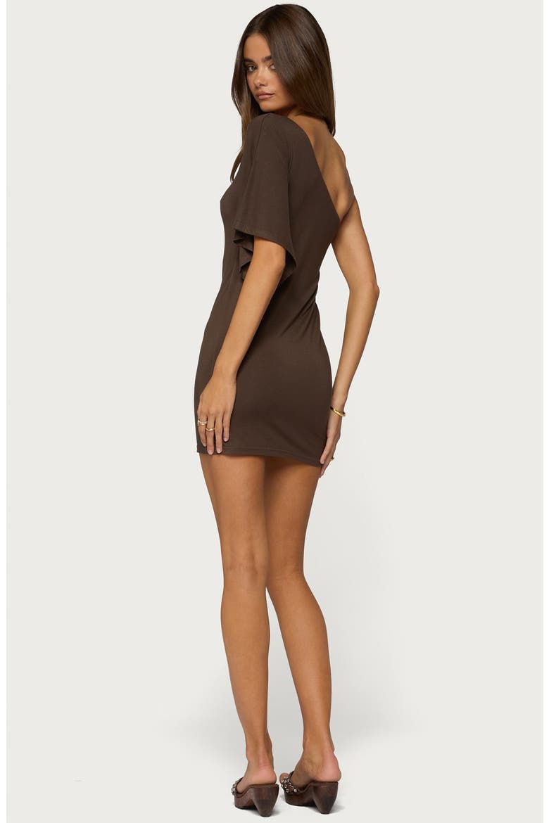 Cammi One-Shoulder Flutter Minidress, Alternate, color, BROWN