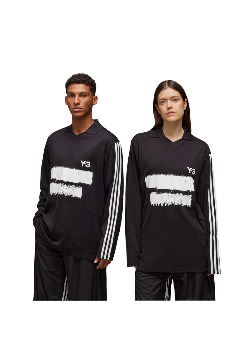 GFX Logo Long Sleeve Cotton Graphic Polo, Alternate, color, BLACK