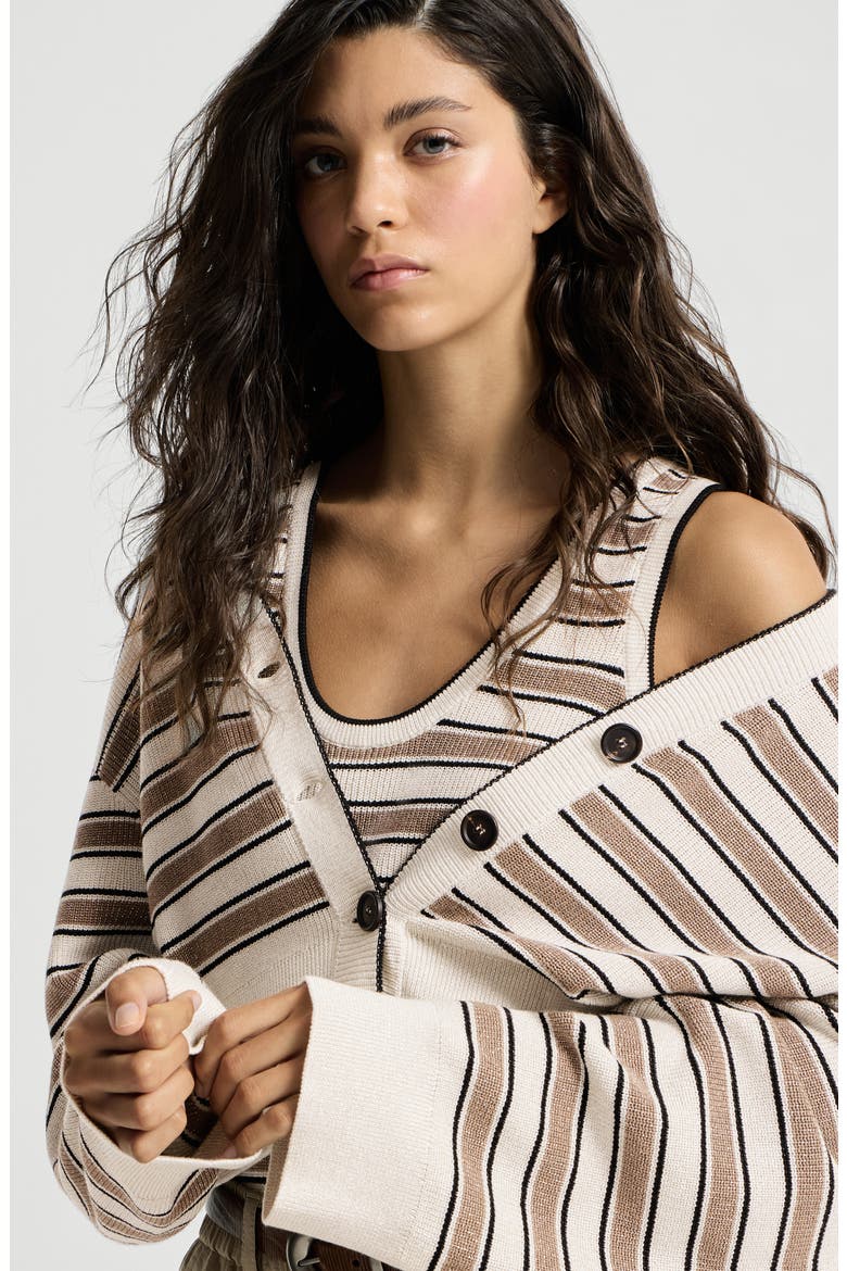 Cotton cardigan with sparkling stripes, Alternate, color, White