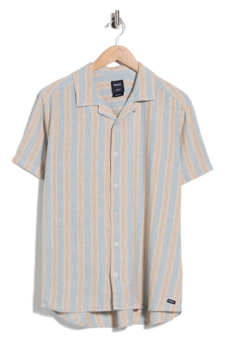 Beat Stripe Short Sleeve Button-Up Shirt, Main, color, CHAMBRAY