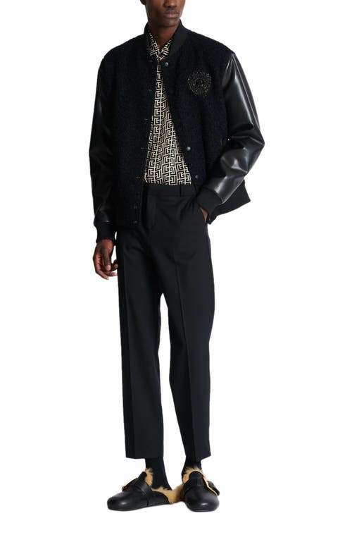 BALMAIN BALMAIN VARSITY TWEED AND FAUX LEATHER JACKET