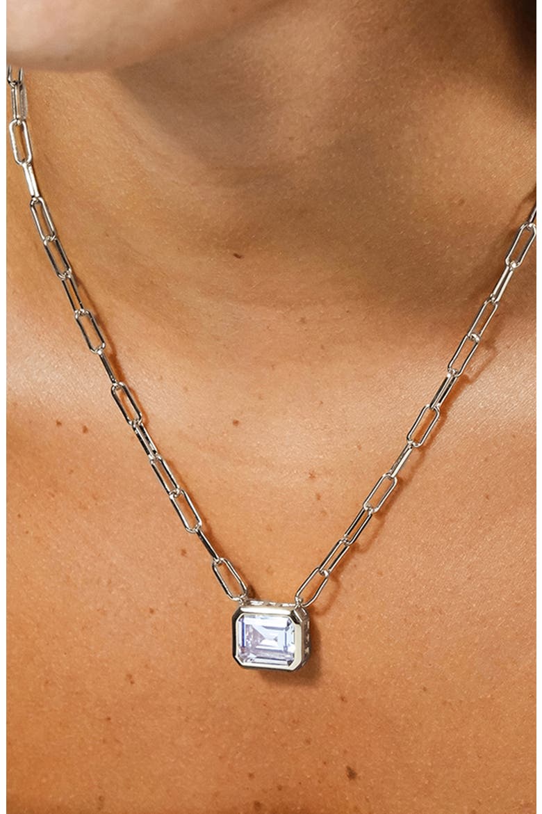 Camille Bezel Cubic Zirconia Pendant Necklace, Alternate, color, SILVER