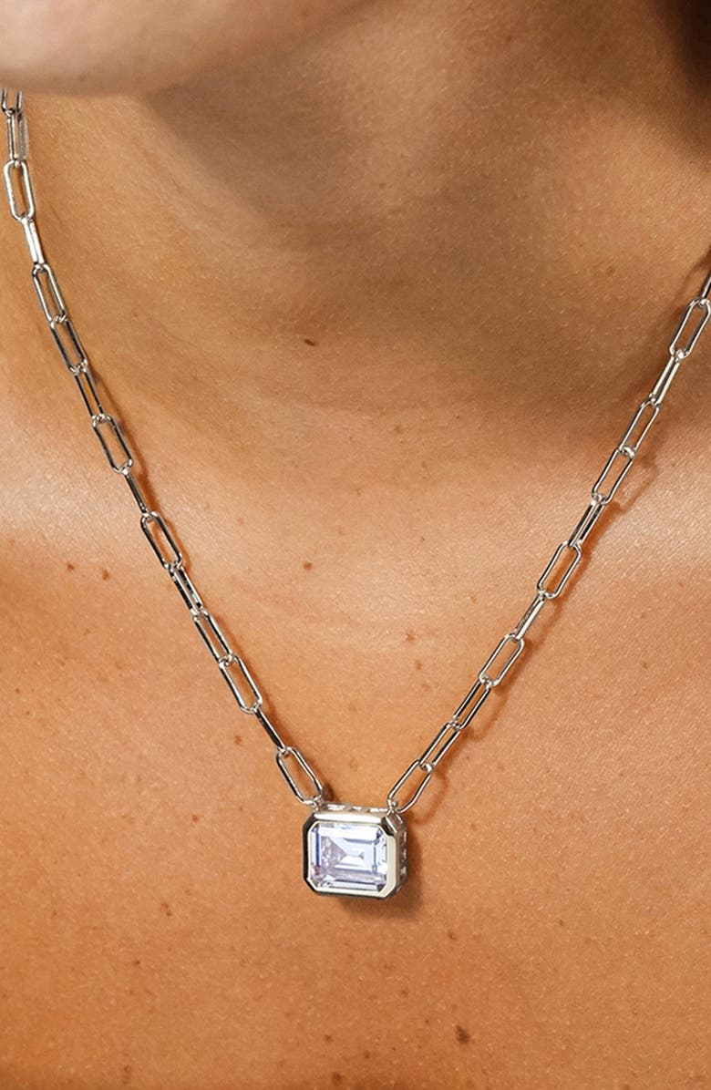 Sterling Forever Camille Bezel Cubic Zirconia Pendant Necklace, Alternate, color, Silver