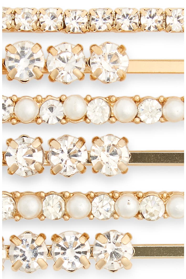 Set of 6 Imitation Pearl & Crystal Hair Clips, Alternate, color, IVORY COMBO
