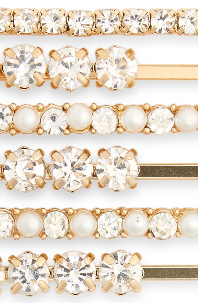 BP. Set of 6 Imitation Pearl & Crystal Hair Clips, Alternate, color,