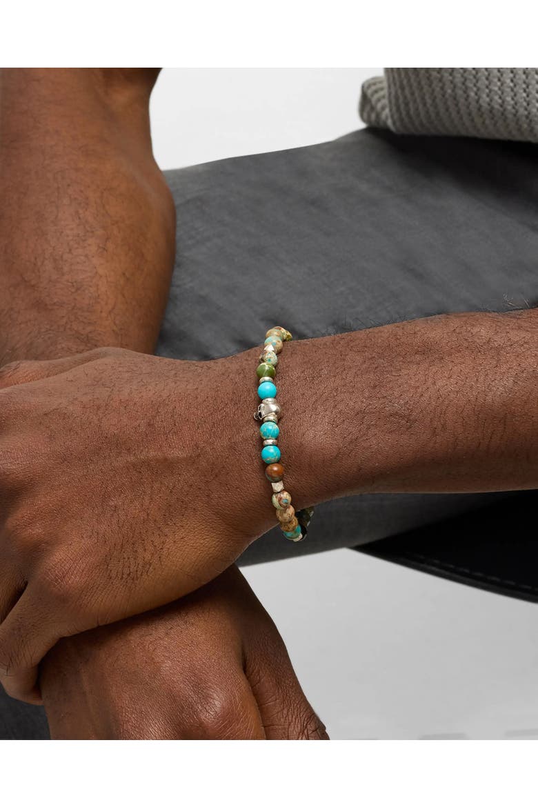 Sterling Silver Skull Chrysocolla & Agate Stretch Bracelet, Alternate, color, Turquoise