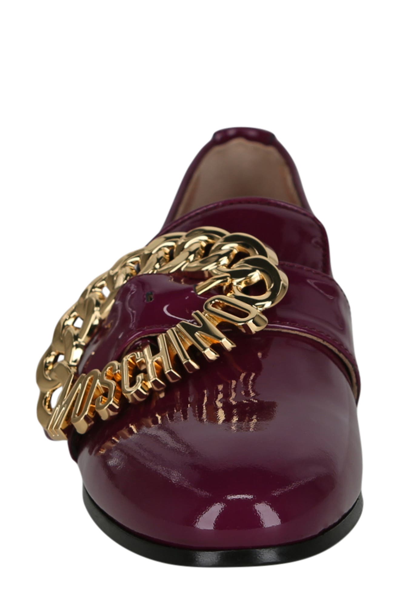 Moschino Big Buckle Patent Leather Loafer, Alternate, color, Raspberry