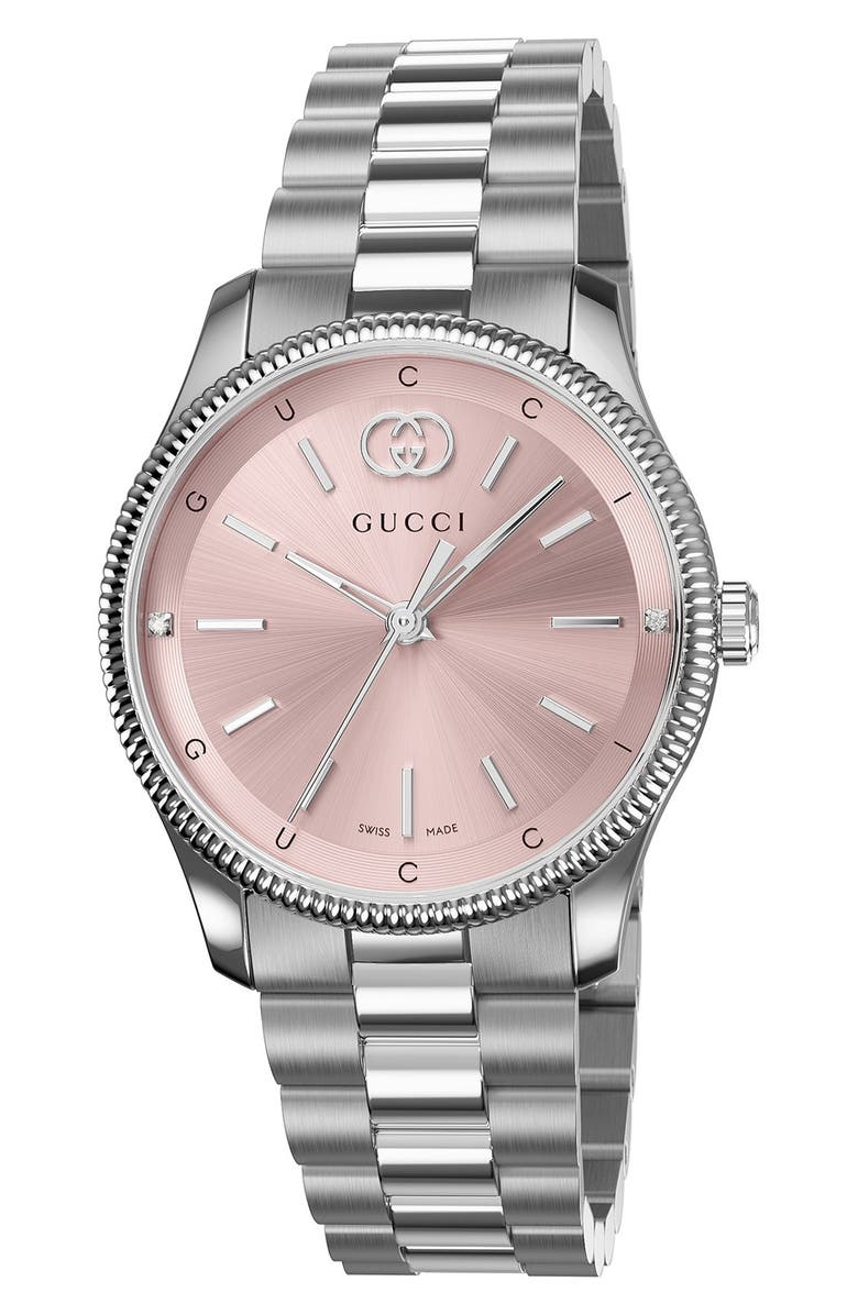 Gucci G-Timeless Diamond Slim Bracelet Watch, 29mm, Main, color, Silver