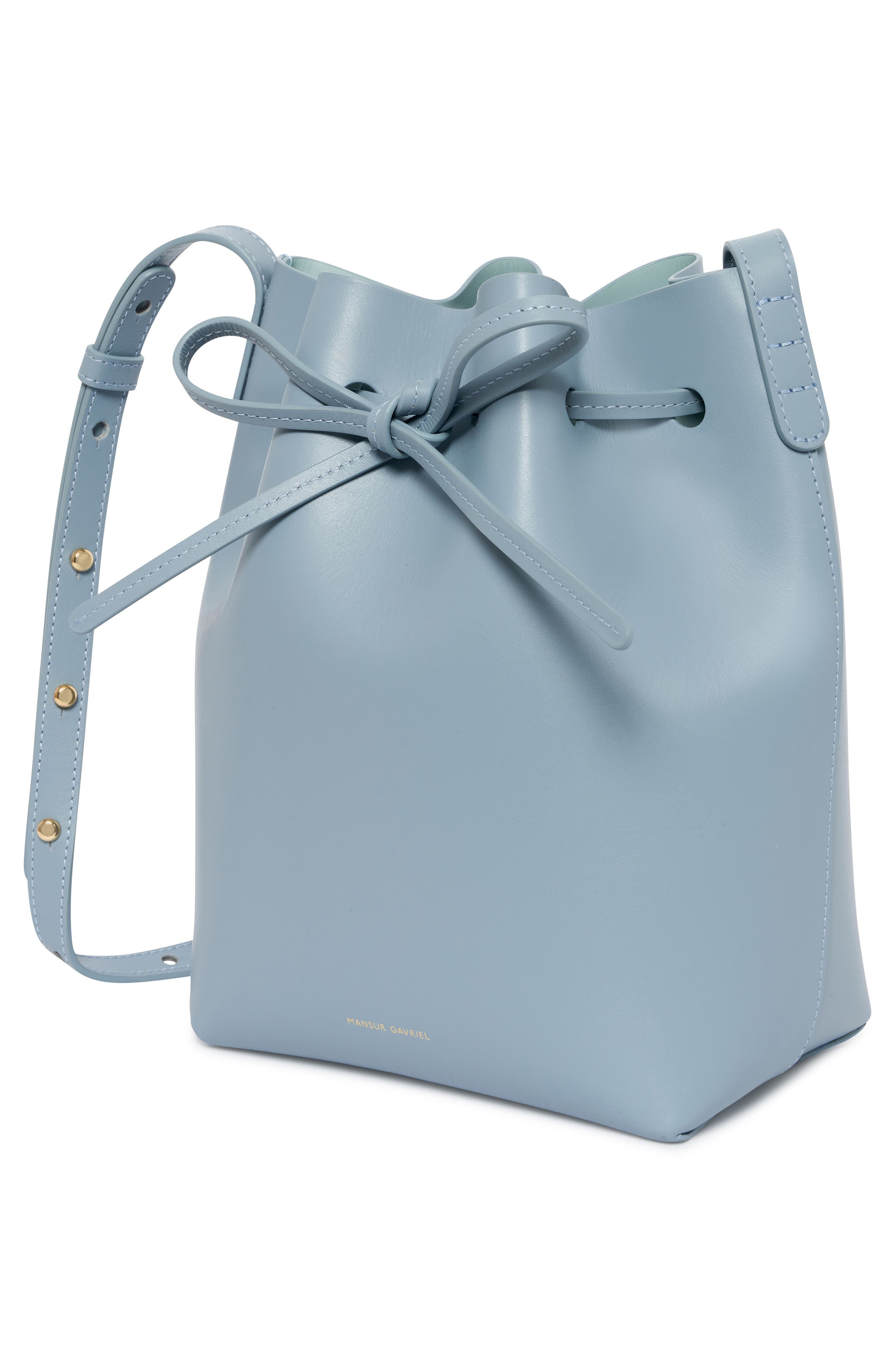 Mini Leather Bucket Bag, Alternate, color, GREY BLUE