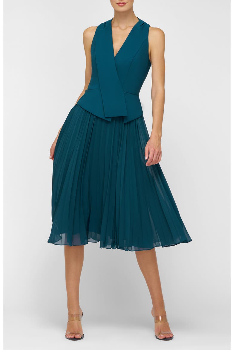 Orella Pleated Mixed Media Cocktail Dress, Main, color, INK