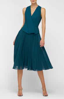 Kay Unger Orella Pleated Mixed Media Cocktail Dress