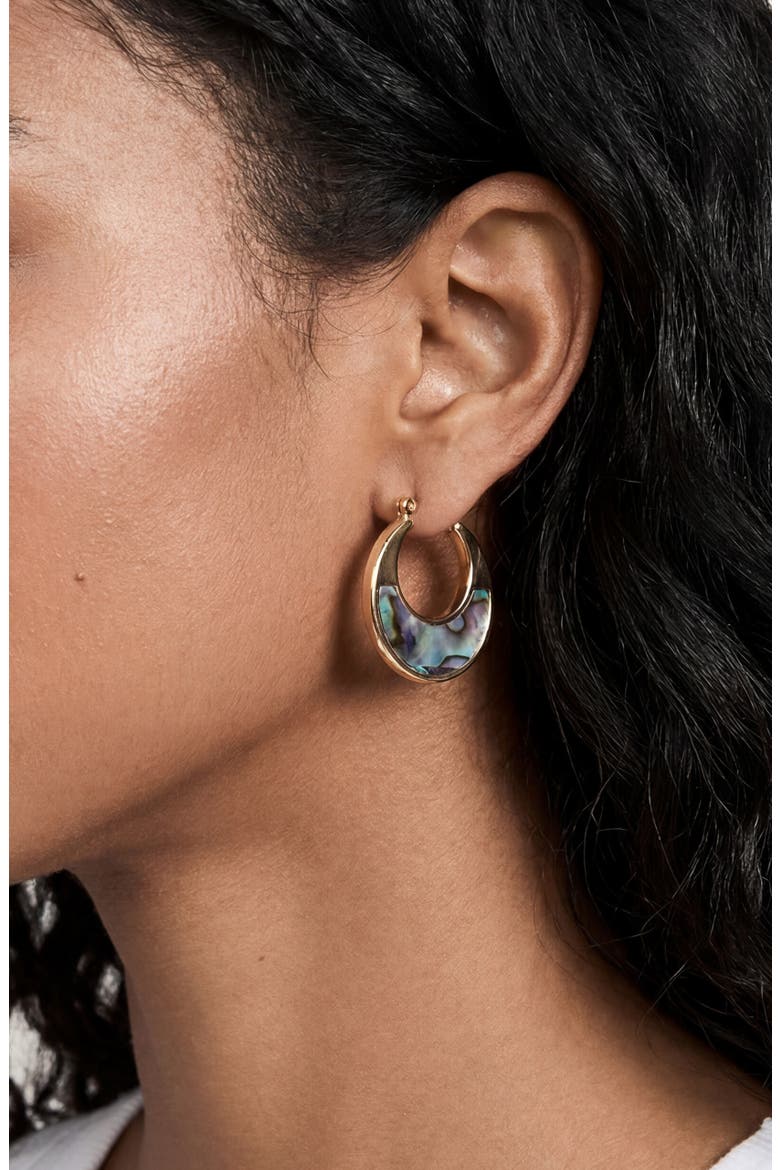 Abalone Inlay Hoop Earrings, Alternate, color, GOLD