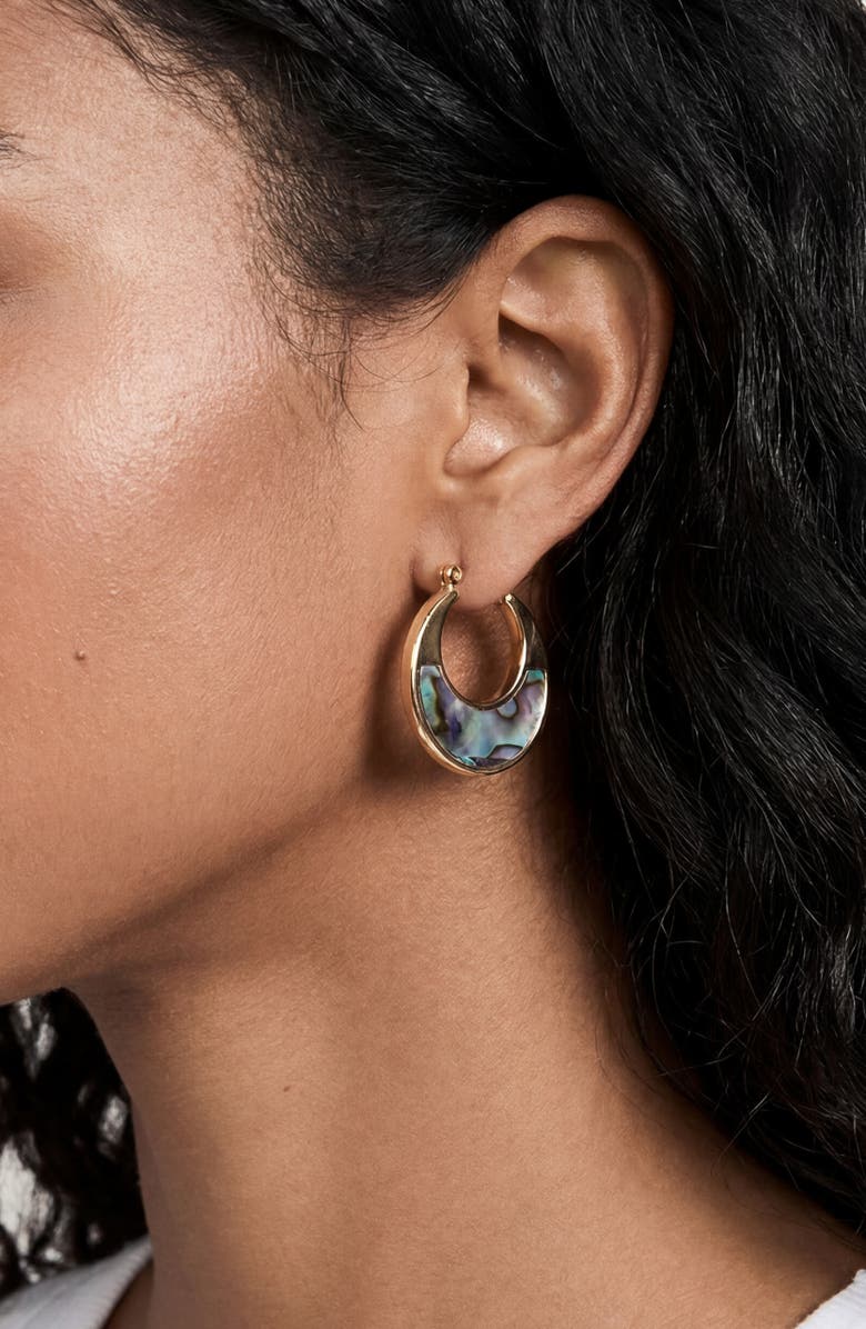 Ettika Abalone Inlay Hoop Earrings, Alternate, color, Gold