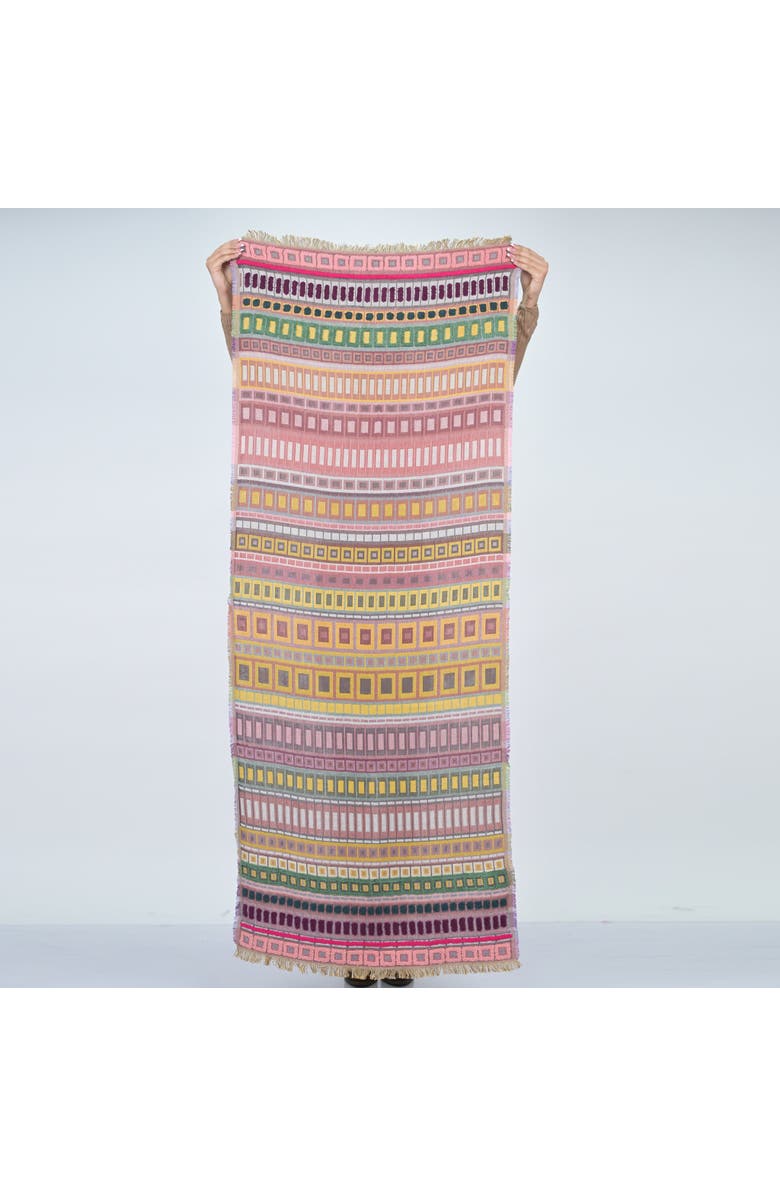 Vismaya City Lines Stripe Embroidered Scarf, Main, color, Moss Green