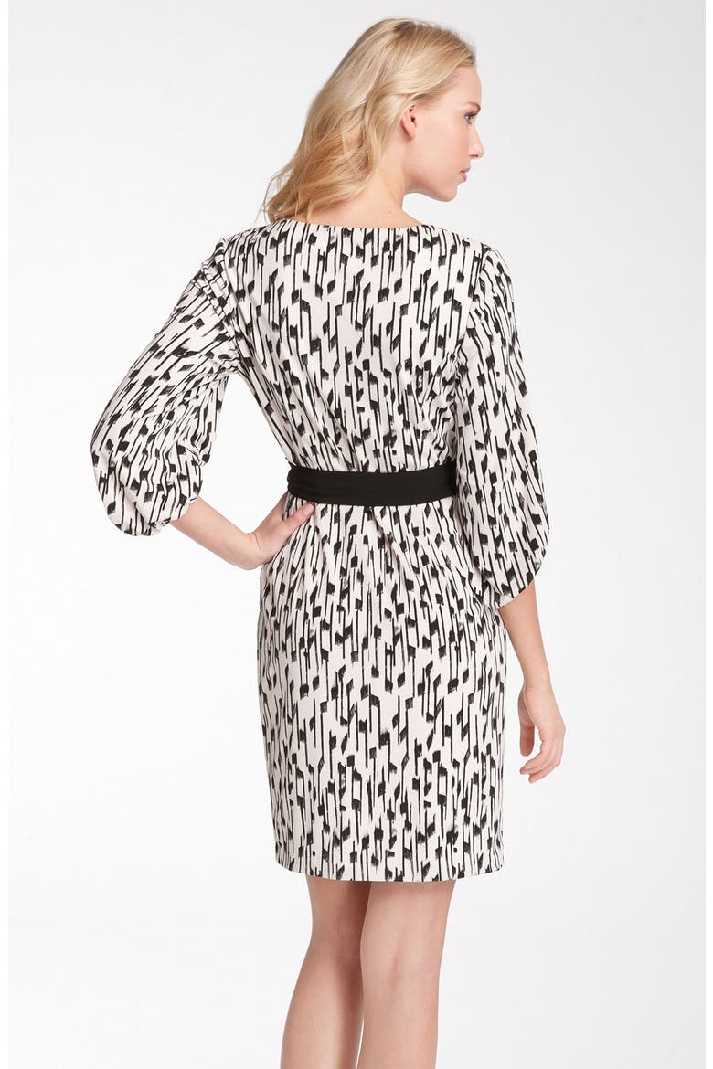 Blouson Sleeve Faux Wrap Jersey Dress, Alternate, color, VANILLA/ BLACK