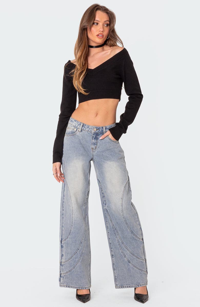 EDIKTED Lainey V-Neck Knit Crop Top, Alternate, color,