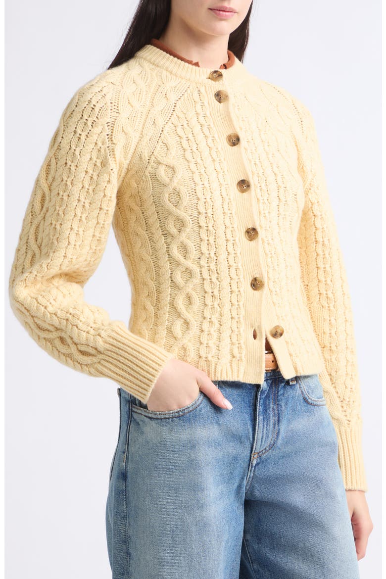Cable Sculpted Cardigan, Alternate, color, BUTTER
