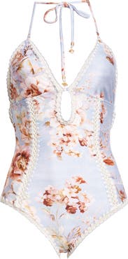 Zimmermann Awaken Crochet Trim Keyhole One-Piece Swimsuit