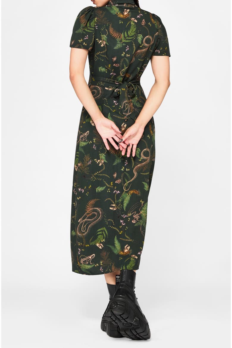 Noctaris Print Fitted Midi Shirt Dress, Alternate, color, Black