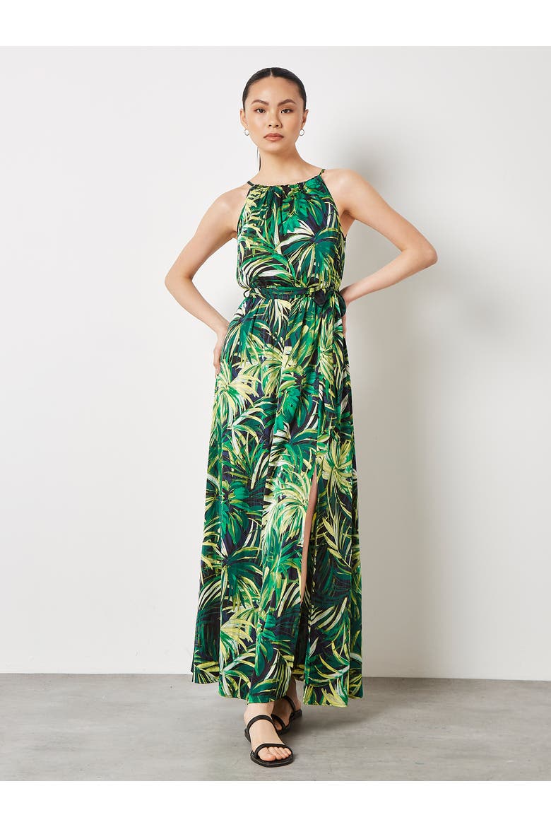 Painterly Tropical Midi Dress, Main, color, Navy