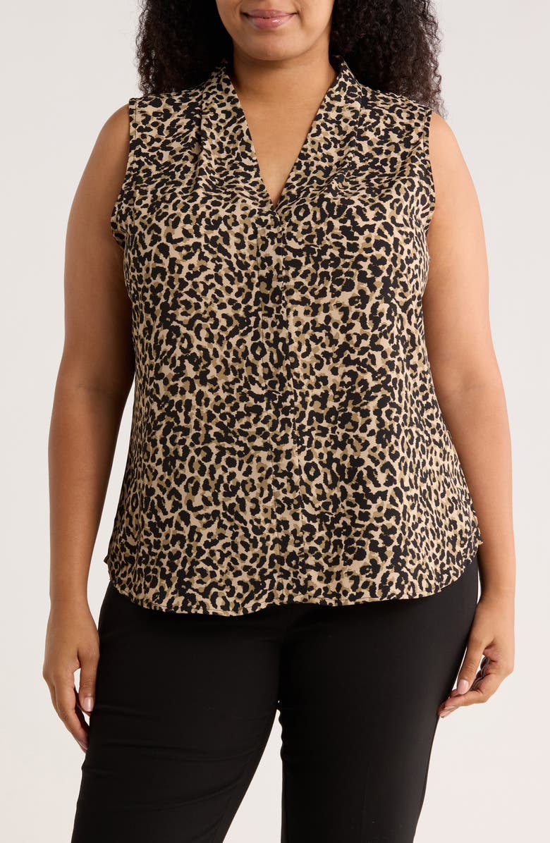 NORDSTROM RACK V-Neck Shell, Main, color, Black- Olive Leopard Lore