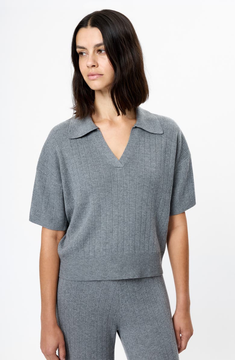 French Connection Javier Rib Knit Polo, Alternate, color, Med Heather Grey