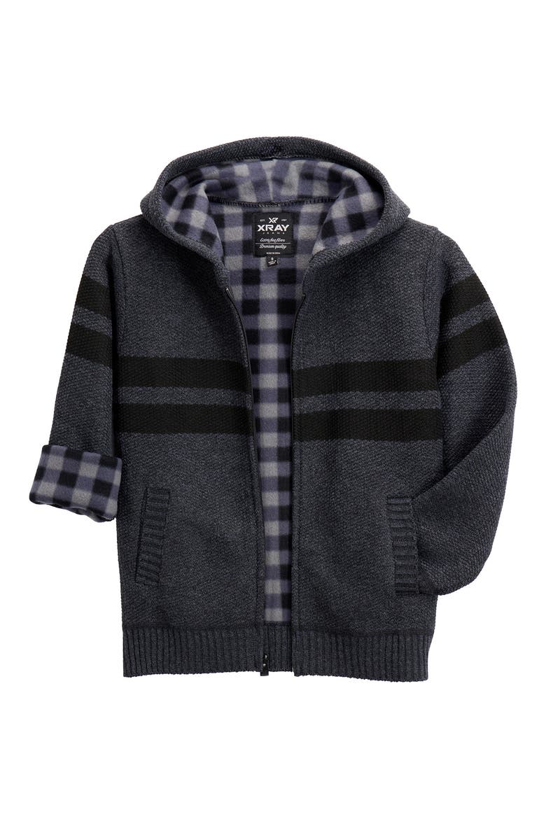 Kids' Stripe Full Zip Hoodie, Alternate, color, CHARCOAL/BLACK
