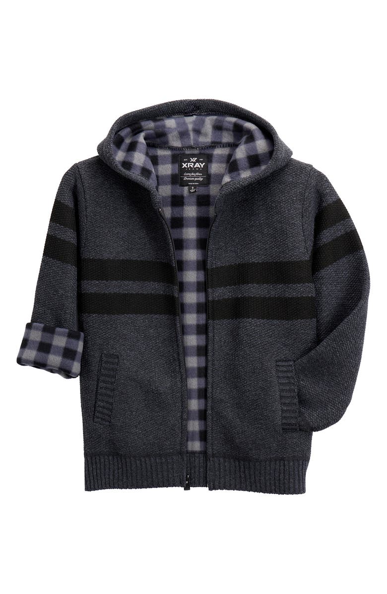 XRAY Kids' Stripe Full Zip Hoodie, Alternate, color, Charcoal/Black