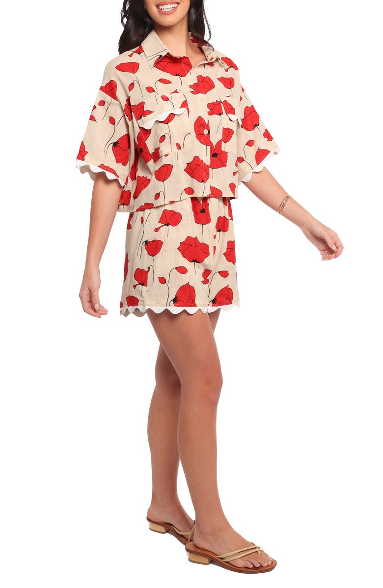 Petal & Pup Sallio Floral Rickrack Trim Shirt & Shorts Set, Alternate, color, Red Beige Poppy