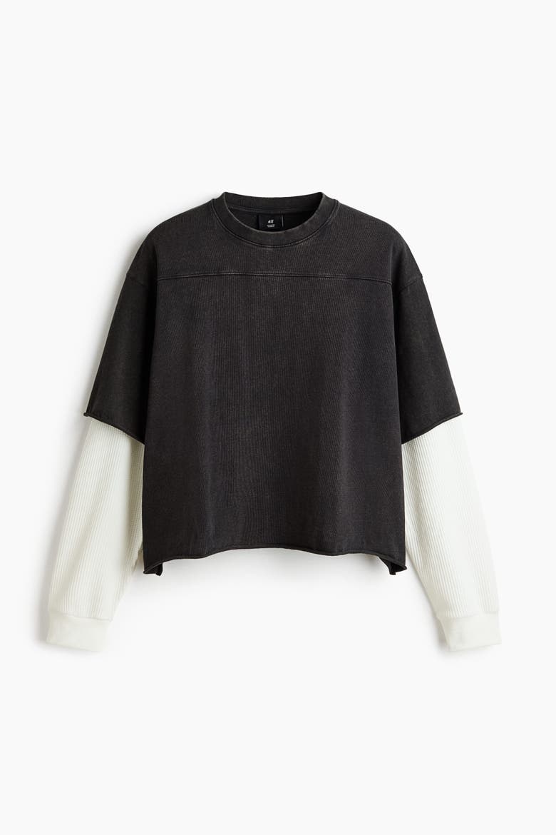 Oversized-Fit Layered Long-Sleeved T-Shirt, Alternate, color, Washed black