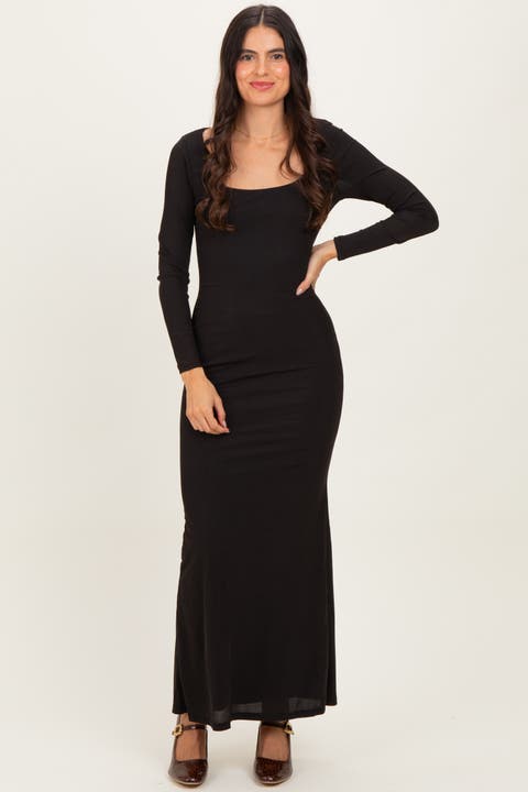 Square Neck Long Sleeve Maxi Dress