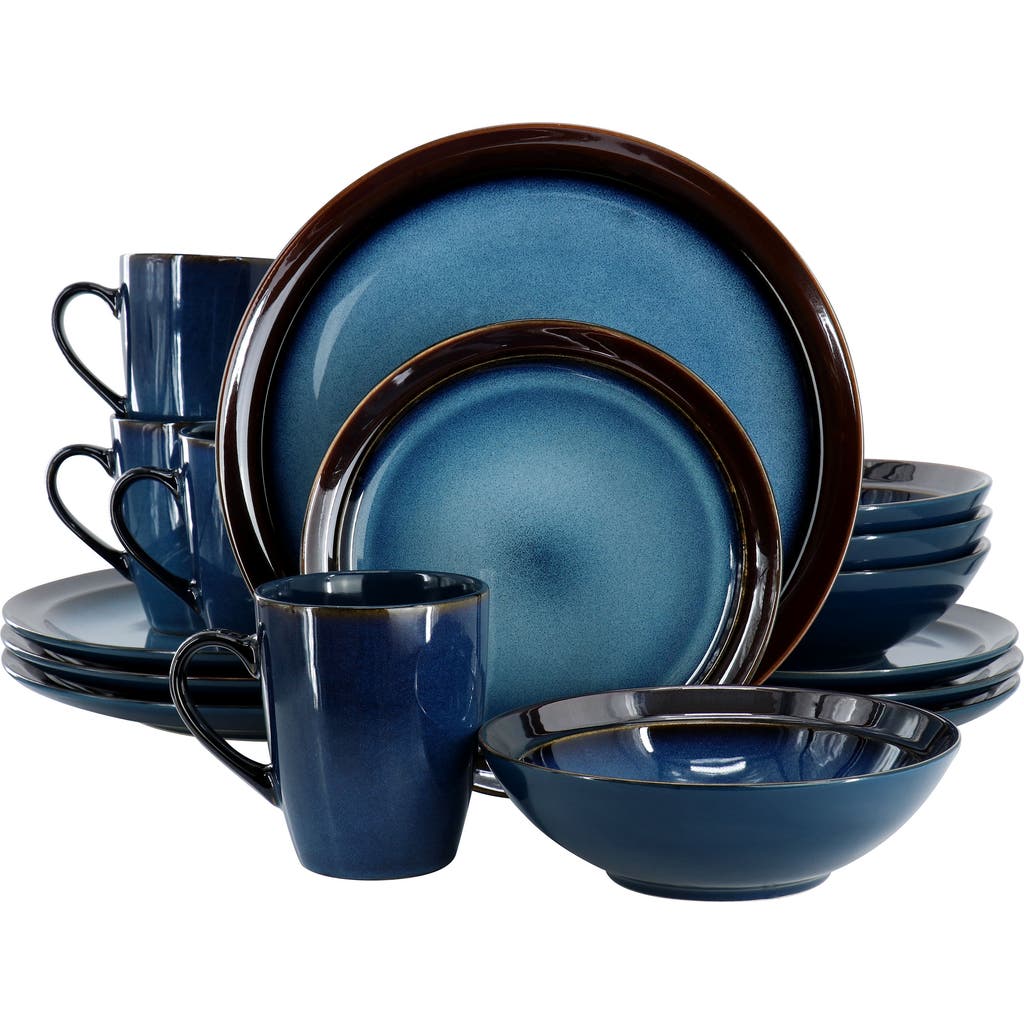 Gibson Elite 16 Piece Priya Reactive Glaze Stoneware Dinnerware Set In Blue