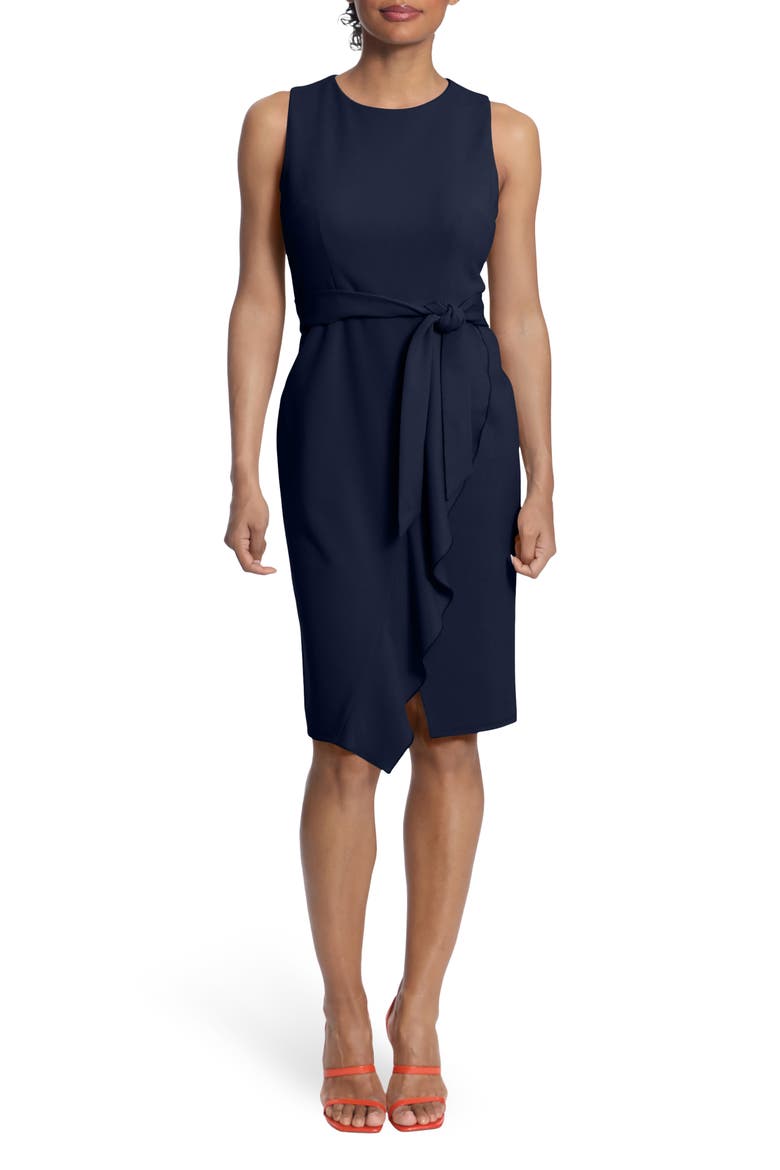Tie Waist Midi Dress, Main, color, TWILIGHT NAVY