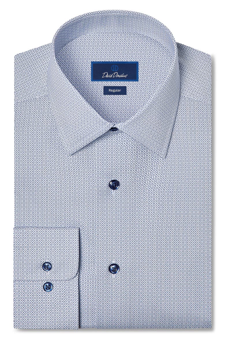 Regular Fit Micro Geometric Print Dress Shirt, Main, color, WHITE/ NAVY