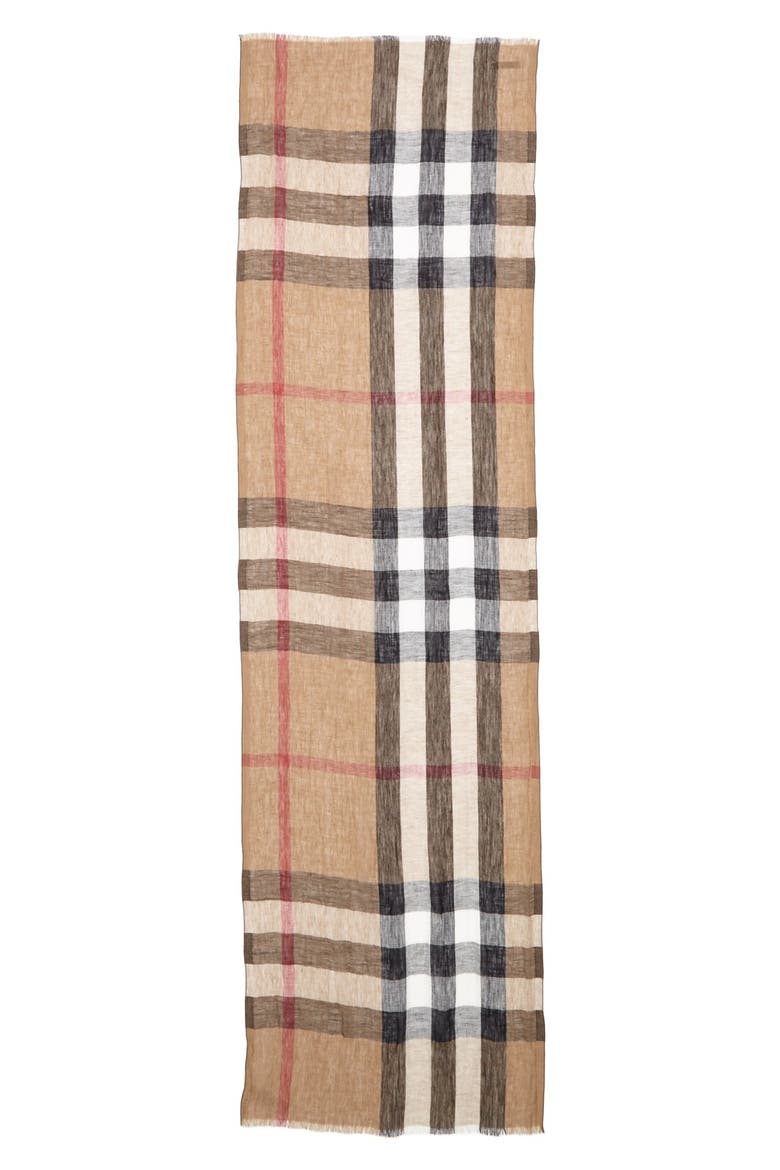 'Giant Exploded Check' Linen Scarf, Alternate, color, HOUSE CHECK/ BLACK