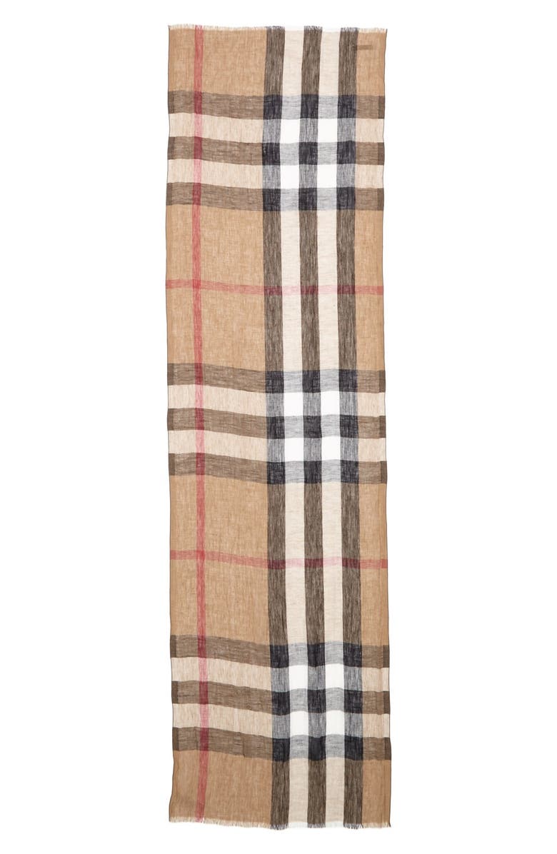 Burberry 'Giant Exploded Check' Linen Scarf, Alternate, color,