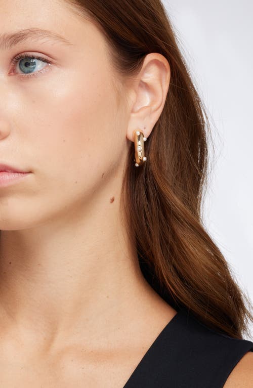 Open Edit Scattered Imitation Pearl Hoop Earrings In White- Gold
